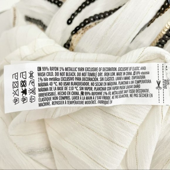 New Free The Roses Sequin Striped Tassel Tie Peasant Top Ivory Black Gold Medium - Picture 16 of 16